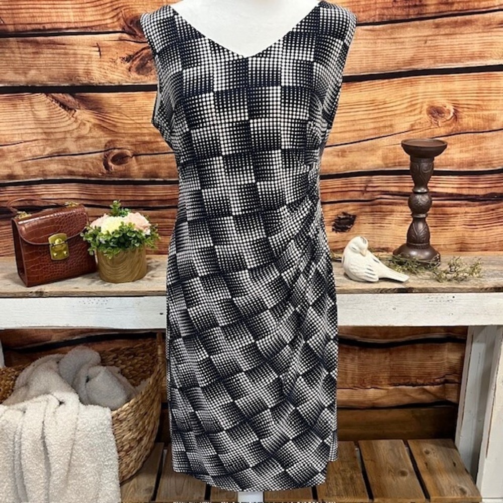 Anne Klein Womens Navy/White Geometric Dot Sheath Dress Size 8